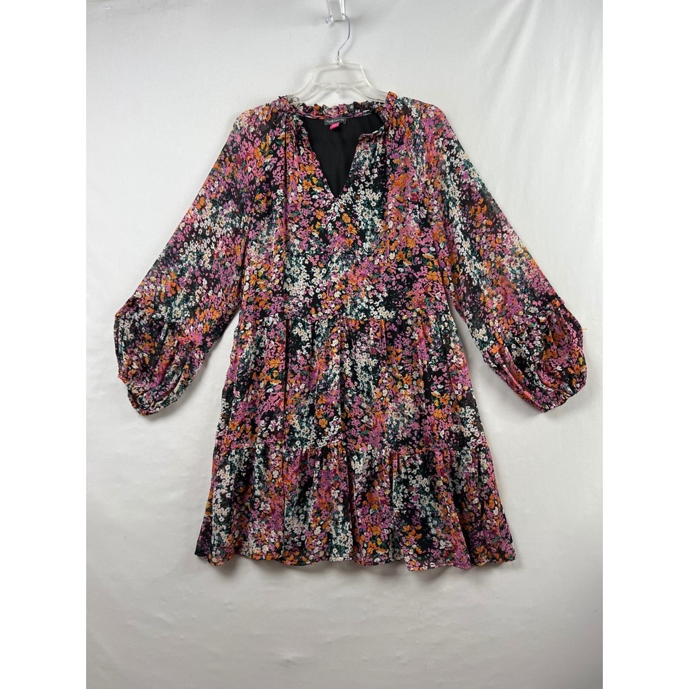 Vince Camuto Tiered Dress Womens Large Babydoll Ditsy Floral  Boho Shift